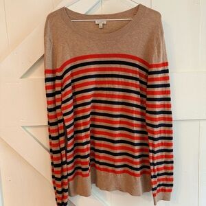 Talbots Tan Sweater with Orange and Navy Stripes Large Classic